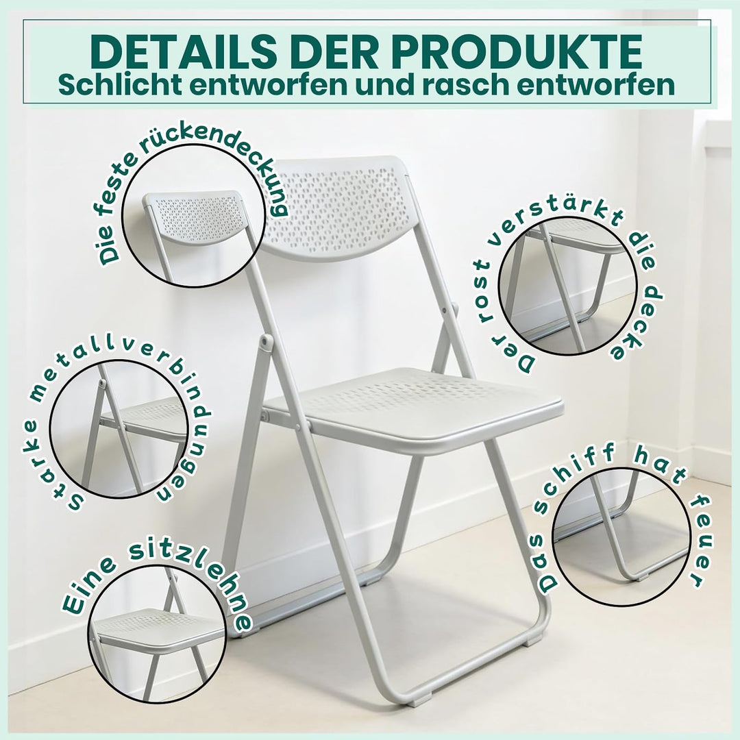 Ultraleichter Ultradünner Klappstuhl 4er Set, Tragbarer Atmungsaktiver Faltstuhl Mit Perforierter Si