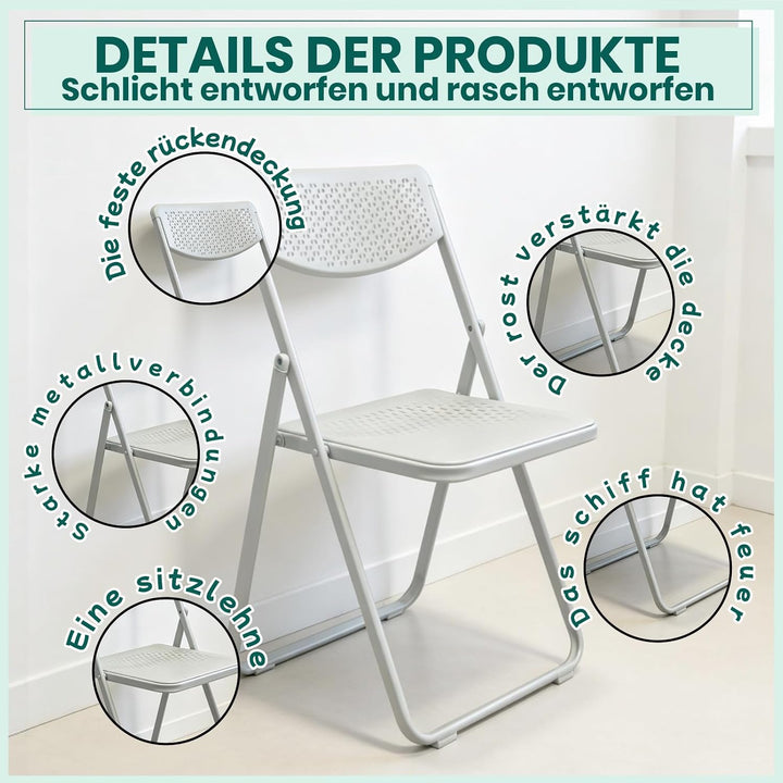 Ultraleichter Ultradünner Klappstuhl 4er Set, Tragbarer Atmungsaktiver Faltstuhl Mit Perforierter Si