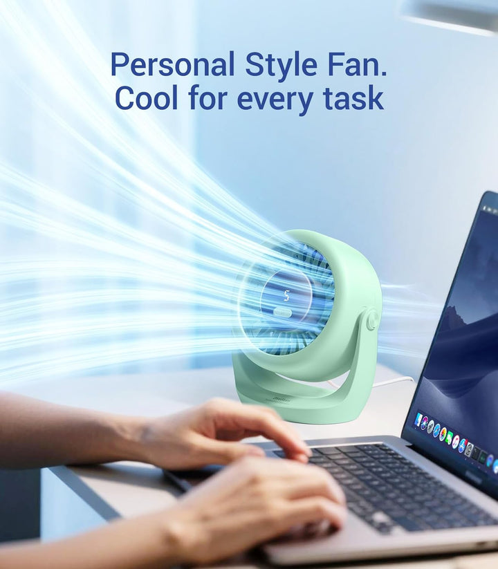 Diveblues USB Turbo Tischventilator, Ultra-Leiser Mini Ventilator, Leistungsstarker Wind, LED-Displa