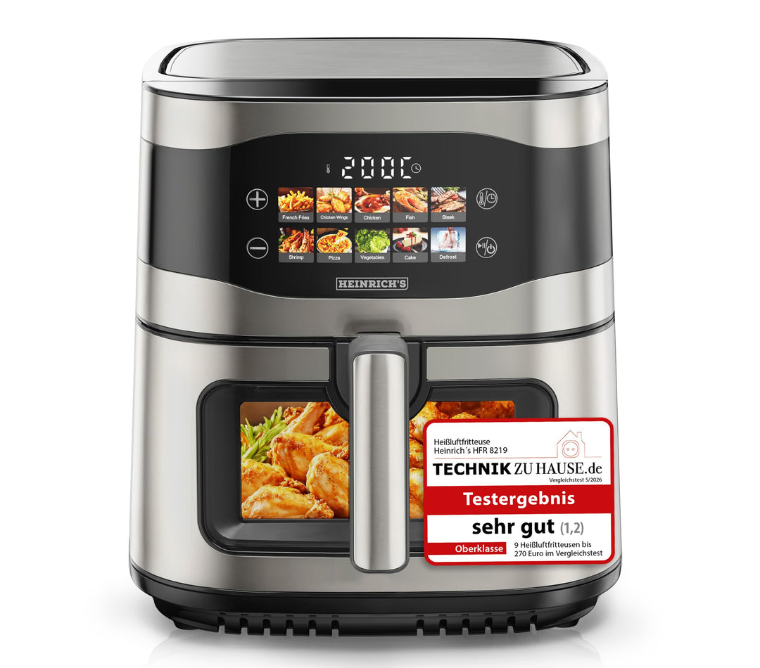 HEINRICHS Heissluftfritteuse, 9 Liter XXL Air Fryer, 10in1 Heissluftfritteuse, LED-Display mit Senso