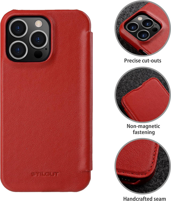 STILGUT Book Case kompatibel mit iPhone 13 Pro Max (6.7“) Hülle aus Leder zum Klappen, Klapphülle, H