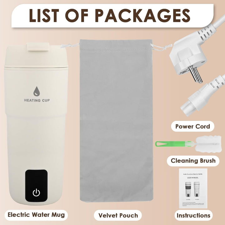 GuKKK Reisewasserkocher Klein Elektrische, 350ML Tragbarer Wasserkocher Mini Wassertasse Edelstahl 3