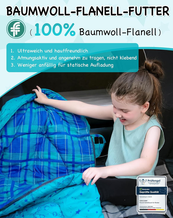 KingCamp Kinderschlafsack Flannel,Leicht, Wasserdicht und Kompakt,Schlafsack Winter,Deckenschlafsack
