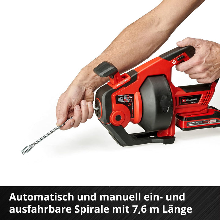 Einhell Akku-Rohrreiniger TE-DA 18/760 Li Kit Power X-Change (18 V, Li-Ion, 7,6 m lange Reinigungssp