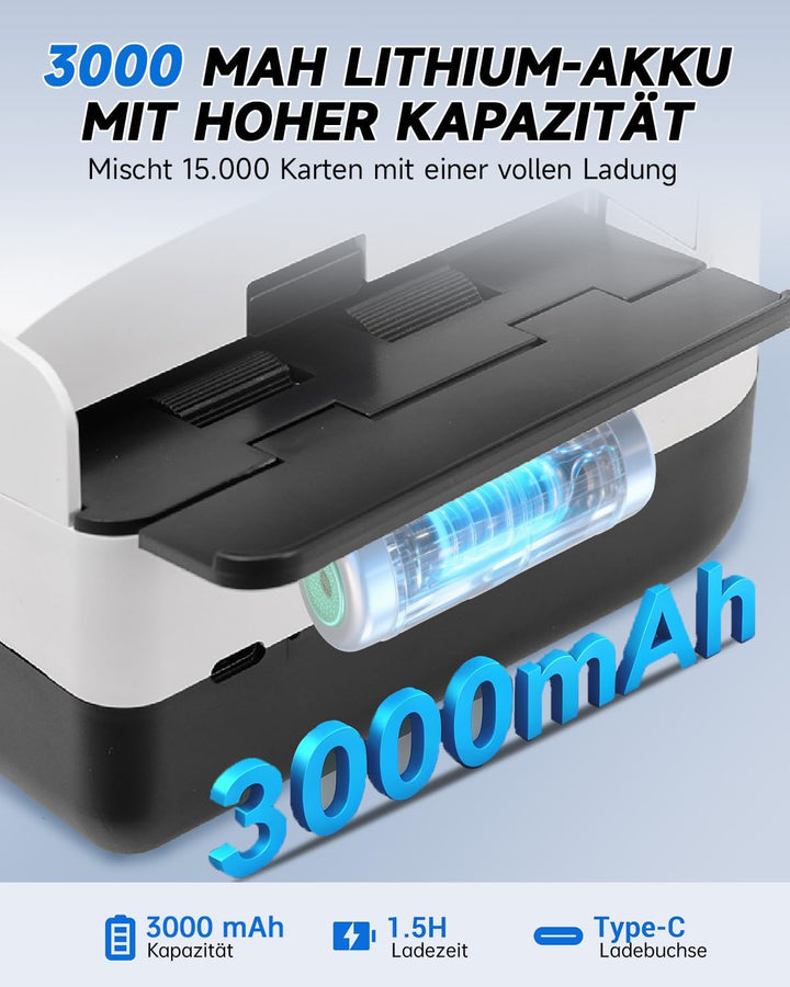 Kartenmischmaschine Elektrische, Geräuscharmer Kartenmischer mit 3000mAh Akku, Spielkartenablage, Mi