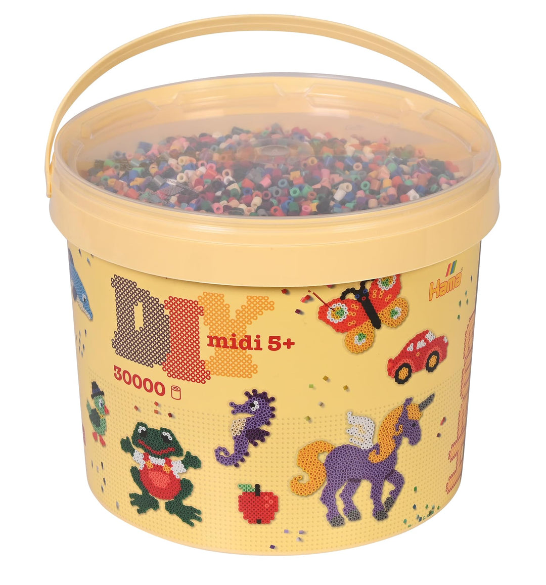 Hama Perlen 181-67 Bügelperlen im Eimer mit ca. 30.000 Midi-Perlen im Volltonmix mit 22 Farben, für