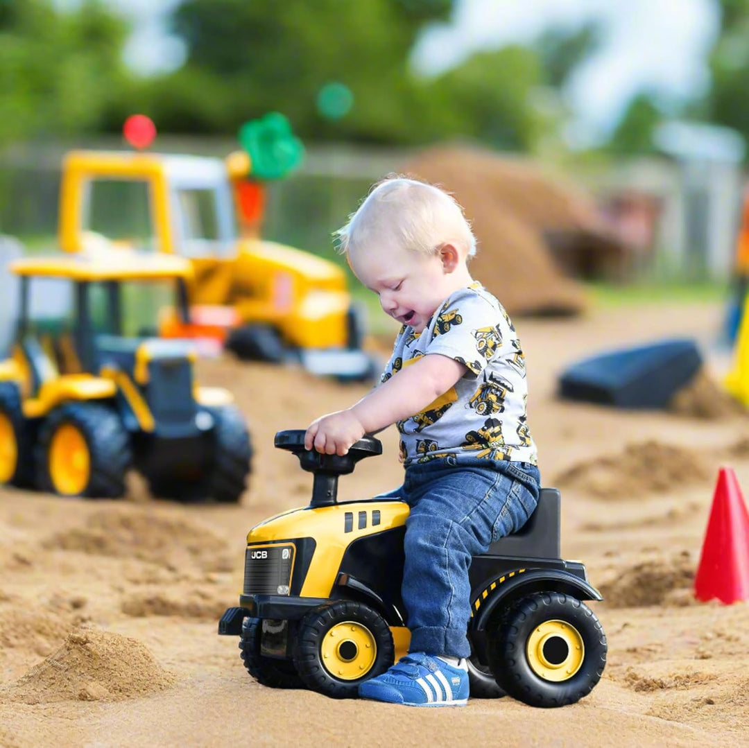JCB Fastrac Gelb & Schwarz Rutschtraktor | Fuss-zu-Boden Schieber für Kleinkinder | BAU-Rutschauto |