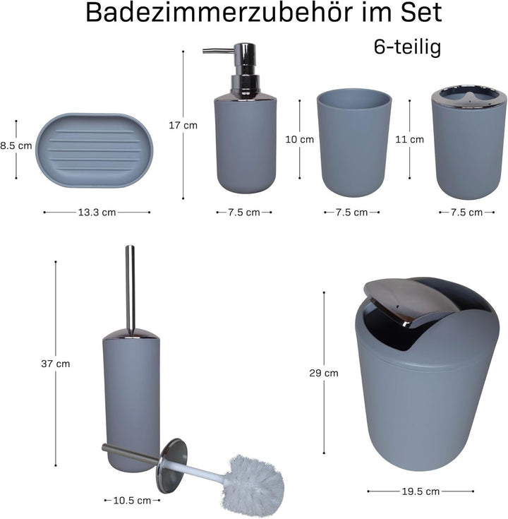 Badezimmer Set 6-teilig, Badaccessoires Komplettset Kunststoff, WC Garnitur mit Klobürste, Mülleimer
