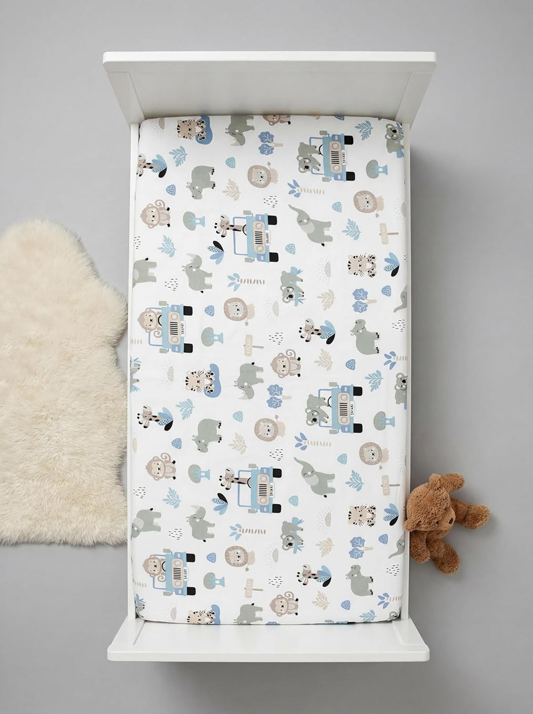 TupTam Baby Spannbettlaken Kinder Spannbetttuch für Babybett Kinderbett 2er Pack, Farbe: Zoo Blau/St