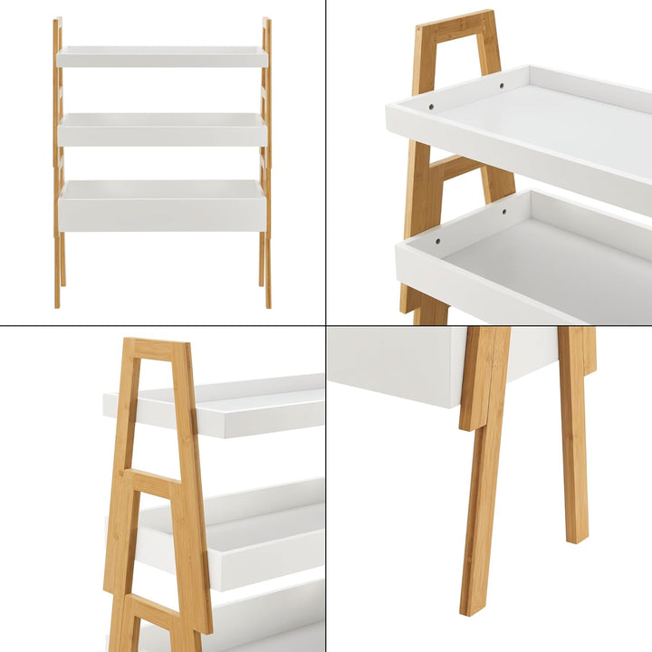 [en.casa] Pflanzenregal Hitra Stapelregal aus Bambus 3-TLG. Blumenregal Standregal mit 3 Ablagen Wei