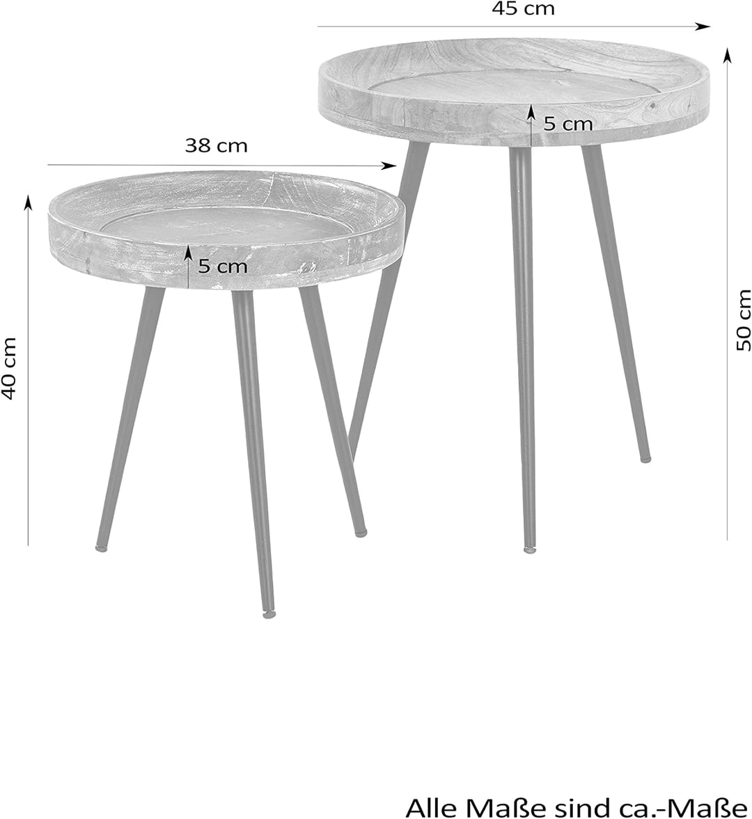 byLIVING Beistelltisch AVA/runder Couchtisch 45 cm/Massivholz Mango Natur hell-braun/Gestell Metall