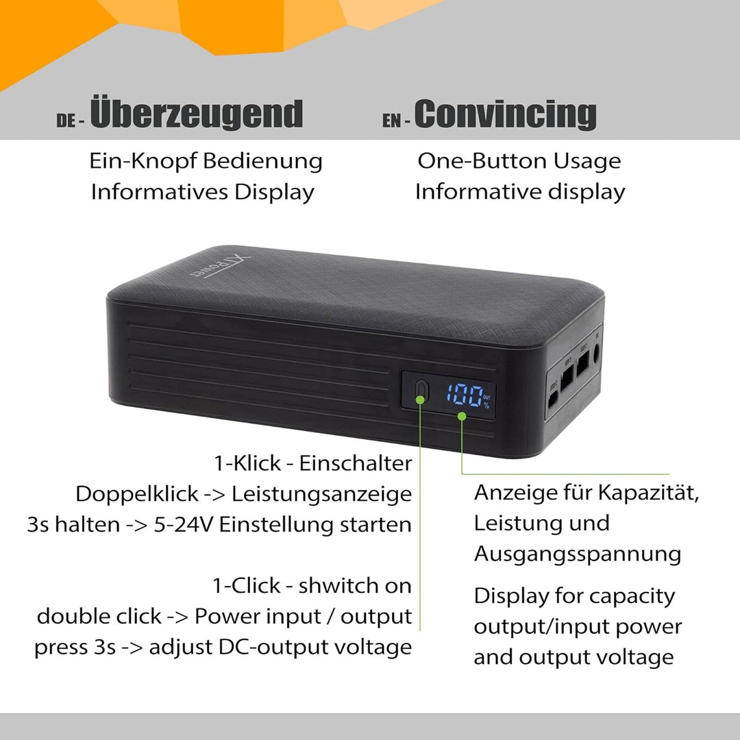 XTPower XT-27000 DC Powerbank 26800 mAh Li-Ion USB, DC-Buchse 3.5mm Schwarz XT-27000DC, XT-27000DC