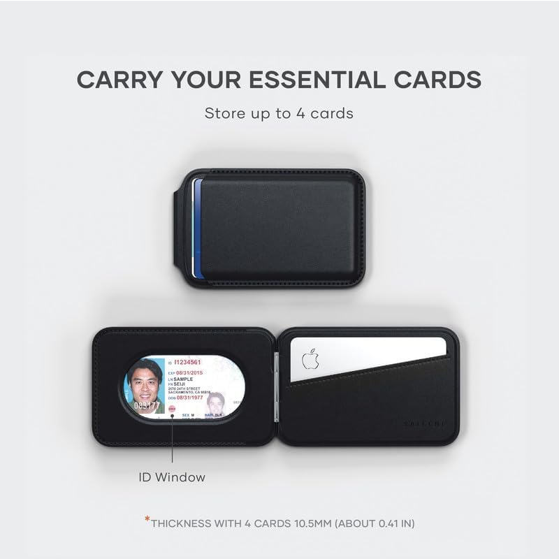 SATECHI Magsafe Wallet und Double Flap Stand mit Magnetfunktion, iPhone Wallet mit 4 Kartenfächern,