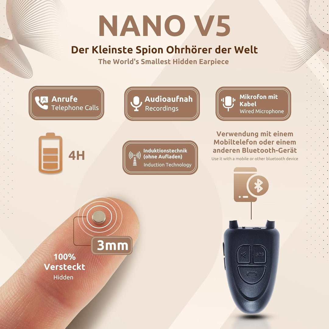 PingaOculto Spion Kopfhörer Bluetooth für Prüfung Mini Nano Unsichtbare Kopfhörer für Handy mit Mikr