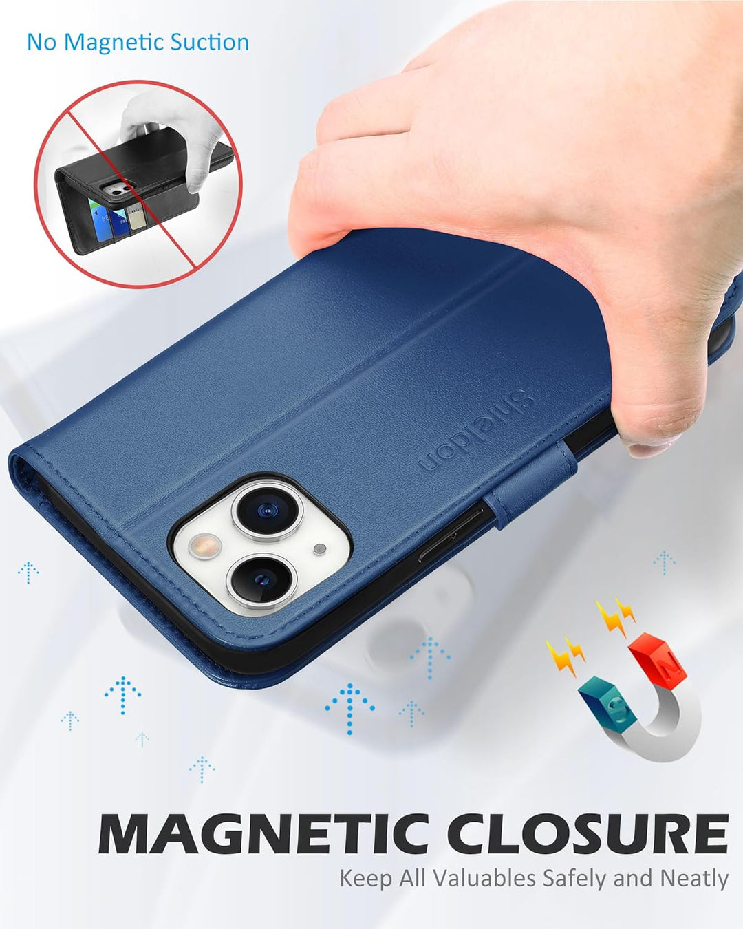 SHIELDON Hülle für iPhone 14 Plus 5G Schutzhülle [Echtleder] [Standfunktion] [Kartenfach], TPU Magne