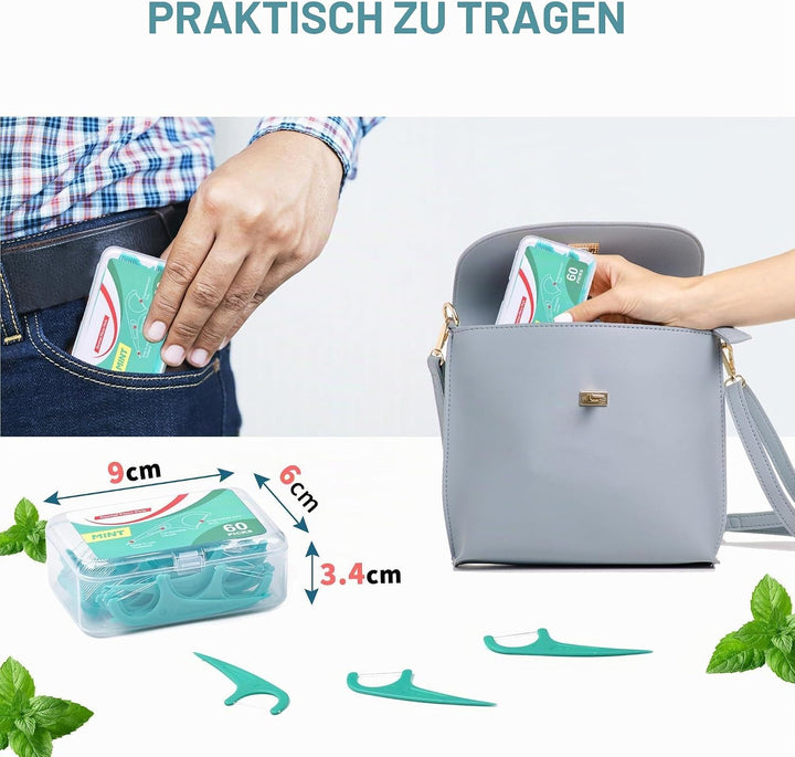 Zahnseide 300 Stk. Zahnseide Sticks Minze Zahnseide Zahnstocher mit Geschmack Mint Kunststoff Dental