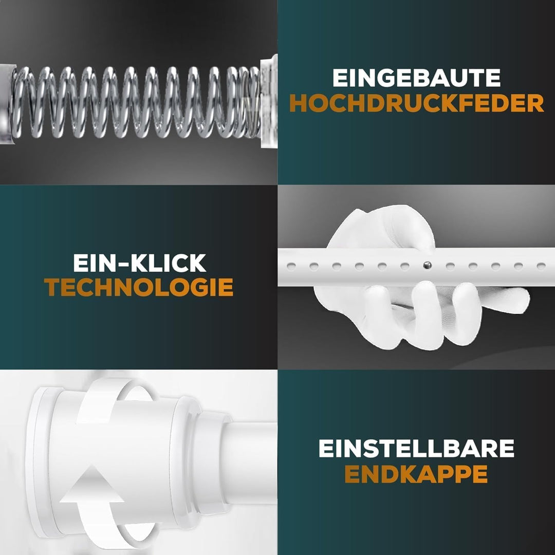 Gardinenstange zum Klemmen 120-170cm, Weiss, Ø 32 mm, Duschvorhangstange ohne Bohren - Vorhangstange