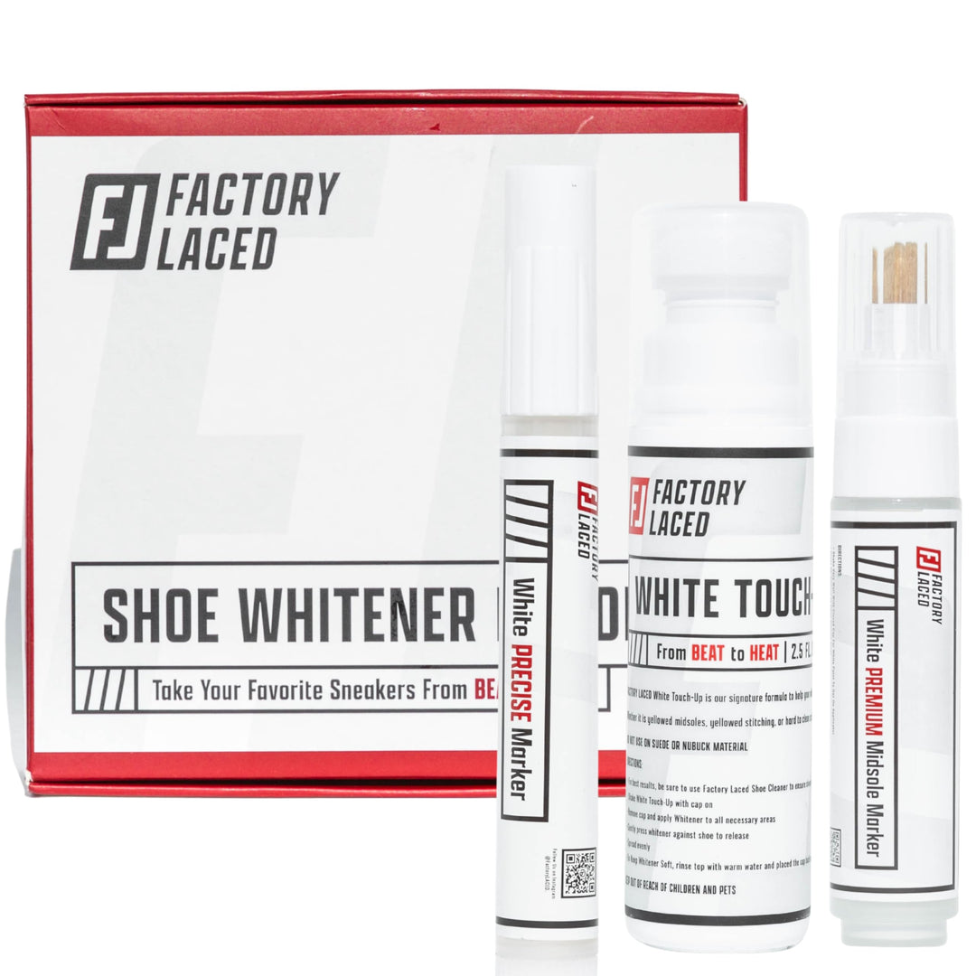 FACTORY LACED Sneaker Reiniger Weiss Set inklusive Weisser Ausbesserungsstift, Premium-Zwischensohle