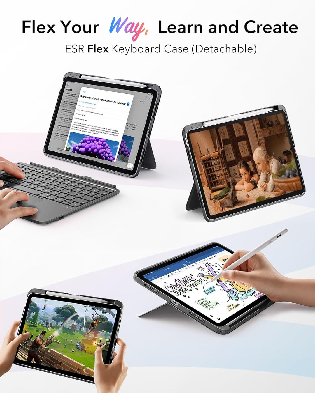 ESR iPad 11 (A16) 2025/10 Generation Flex Hülle mit Tastatur, ultraleichte magnetische abnehmbare Ke