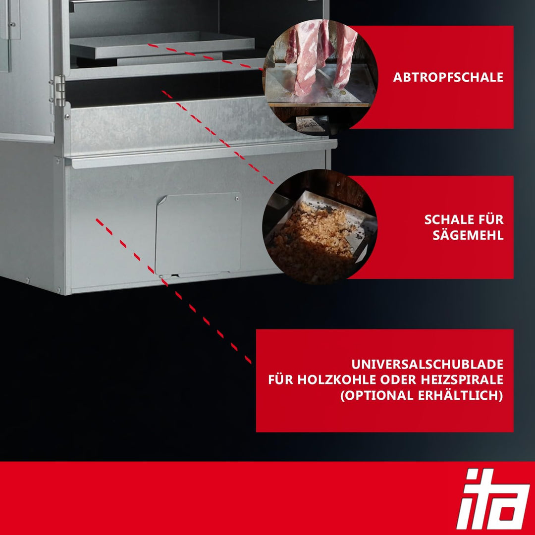 ITA Elektrischer Räucherofen 7005 - Premium Räucherschrank aus Edelstahl 81 cm mit Elektroheizung -