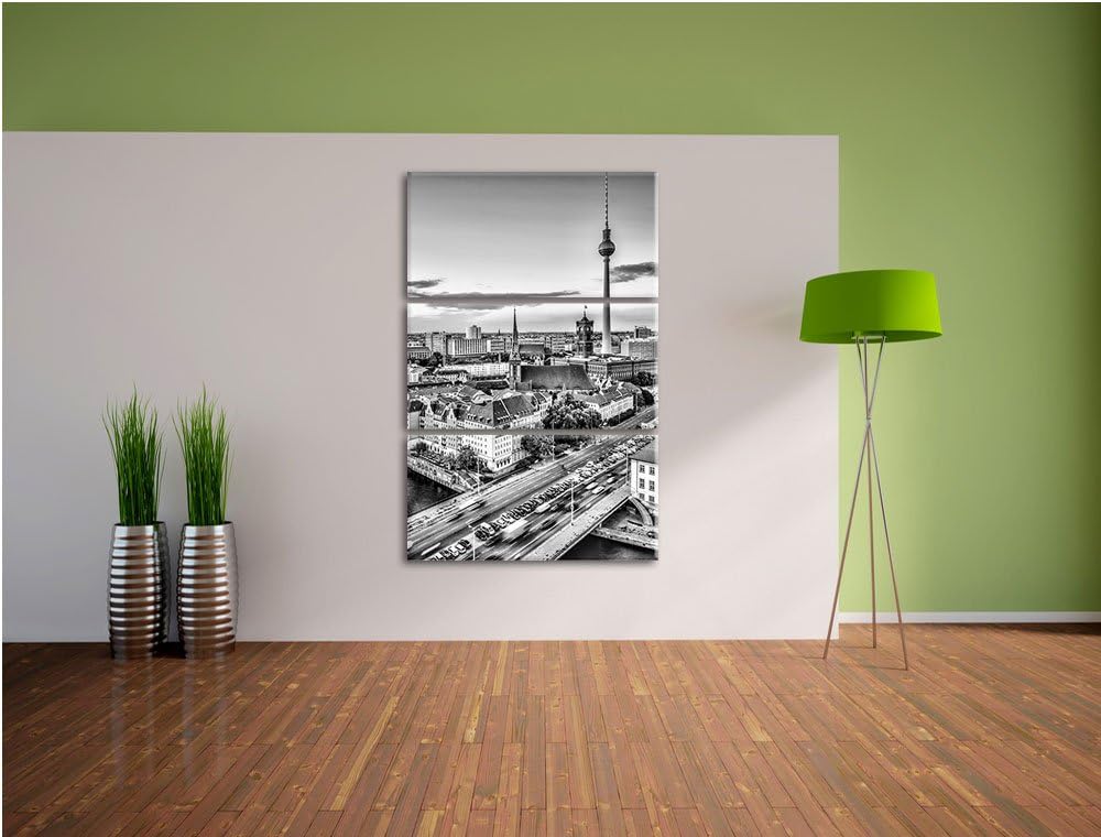 Pixxprint Monocrome, Skyline von Berlin 3-Teiler Leinwandbild 120x80 Bild auf Leinwand
