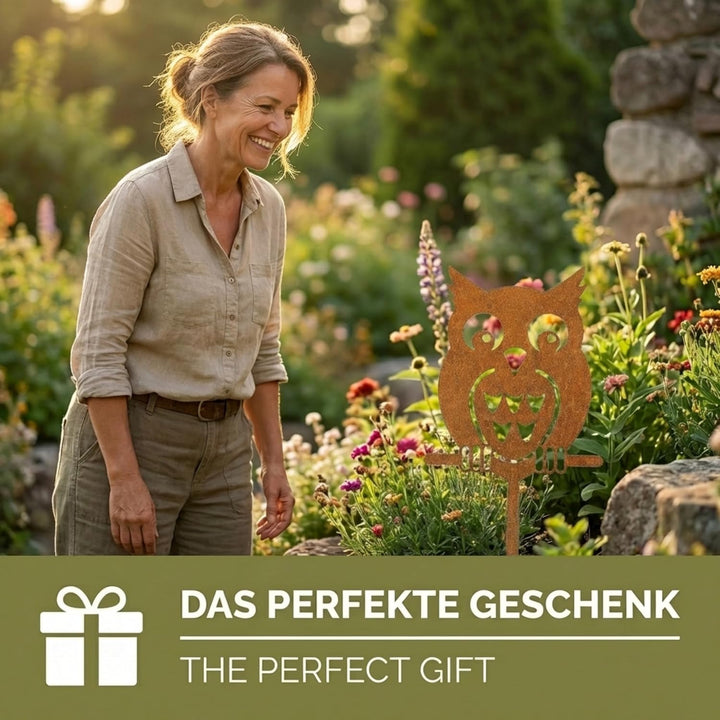 Edelrost Eule Gartenstecker-einfach einsteckbare Rostdeko aus hochwertigem Cortenstahl für Garten, T
