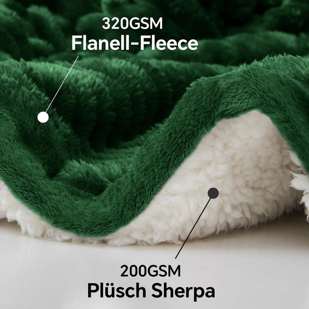 BEDELITE warme Decke Sherpa Kuscheldecke Flauschig Dunkelgrün 150x200 | dicke Deko Fleecedecke, Cord