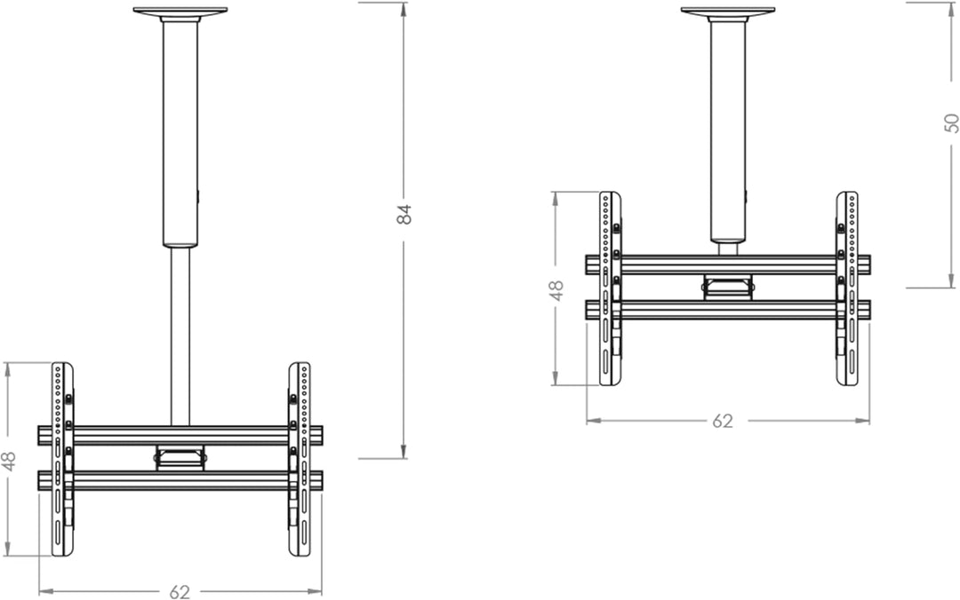 VCM Universal TV Deckenhalterung | 42-65 Zoll bis 60 kg | bis VESA bis 600x400 | höhverstelbar 50-84