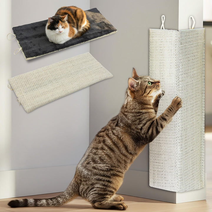 Katzen Kratzbrett klein mit 2 verschiedenen Seiten - 50 x 22 cm - Sisal und Plüsch Kratzecke zum Leg