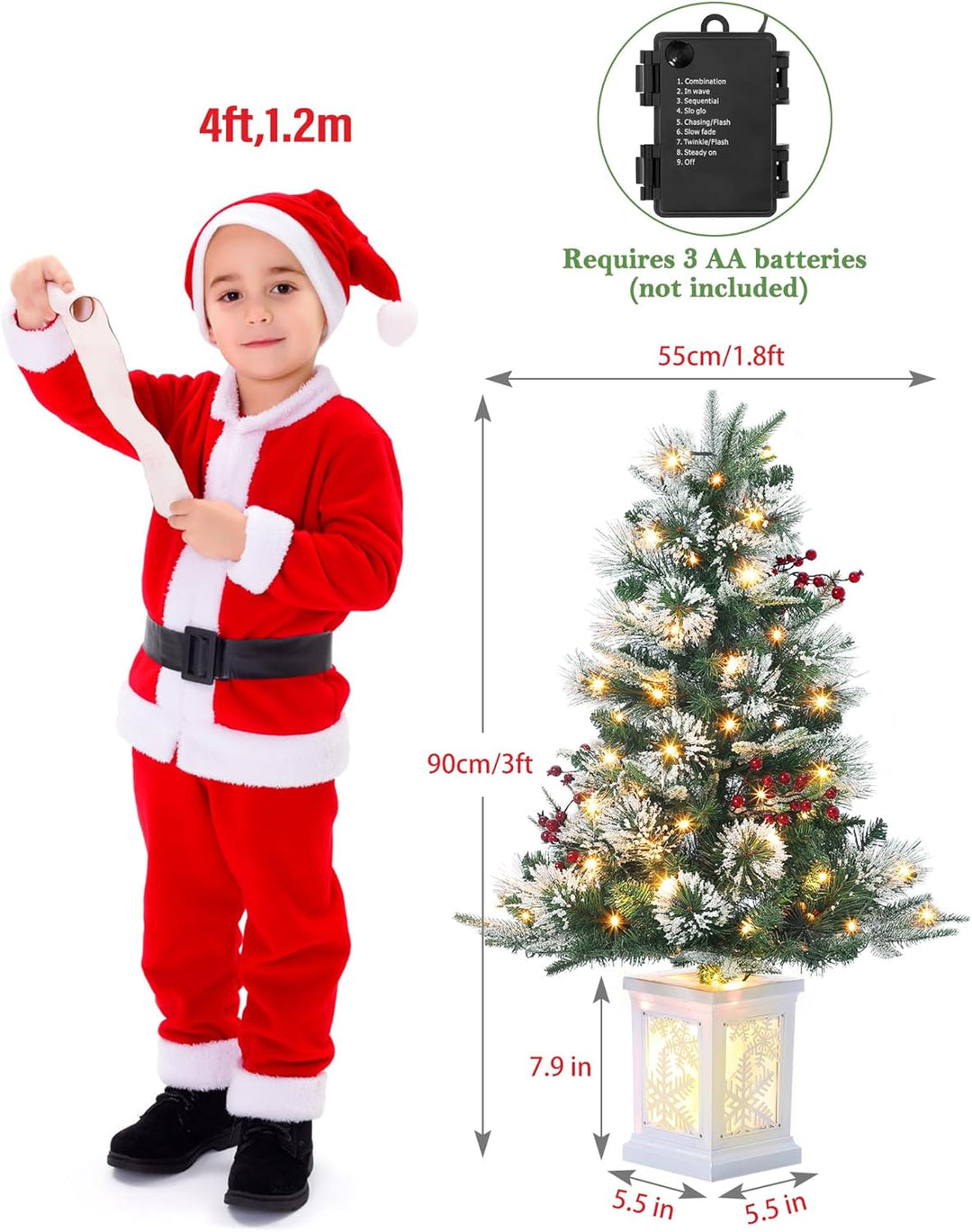 2PCS 90cm Weihnachtsbaum künstlich mit 78 Beleuchtung,Batteriebetrieben Pre-lit Premium Snow Flocked