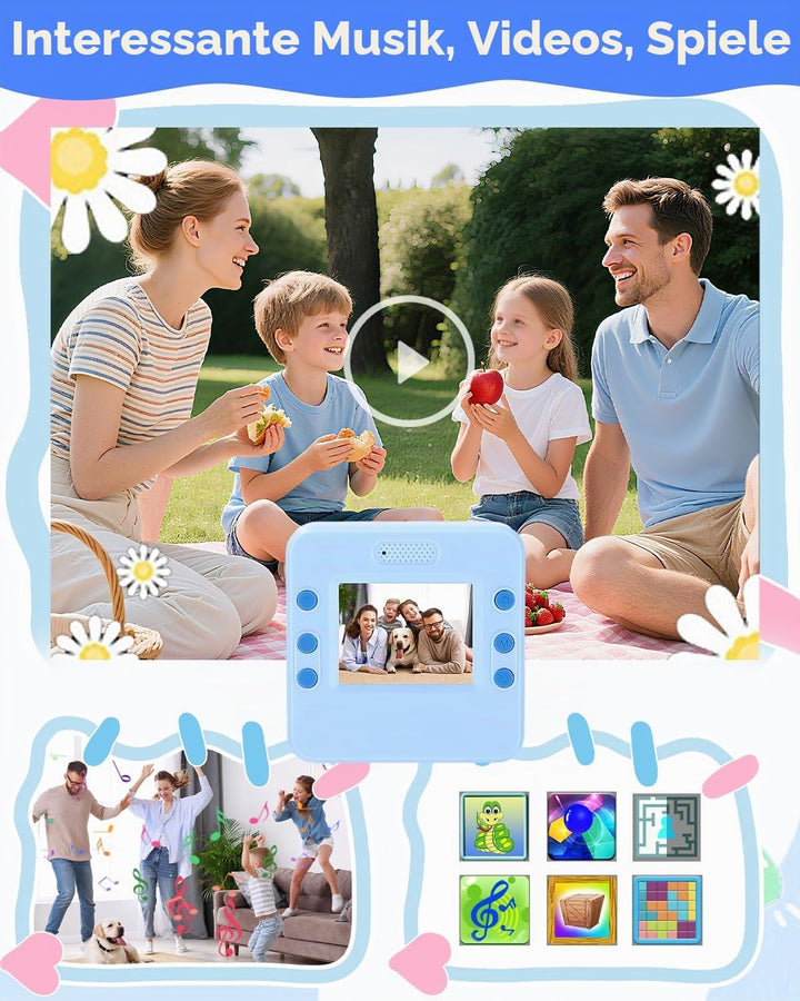 Sofortbildkamera Kinder, 1080P HD Kinderkamera Sofortbildkamera mit Sofortdruck, 32GB SD-Karte &amp; 5 R