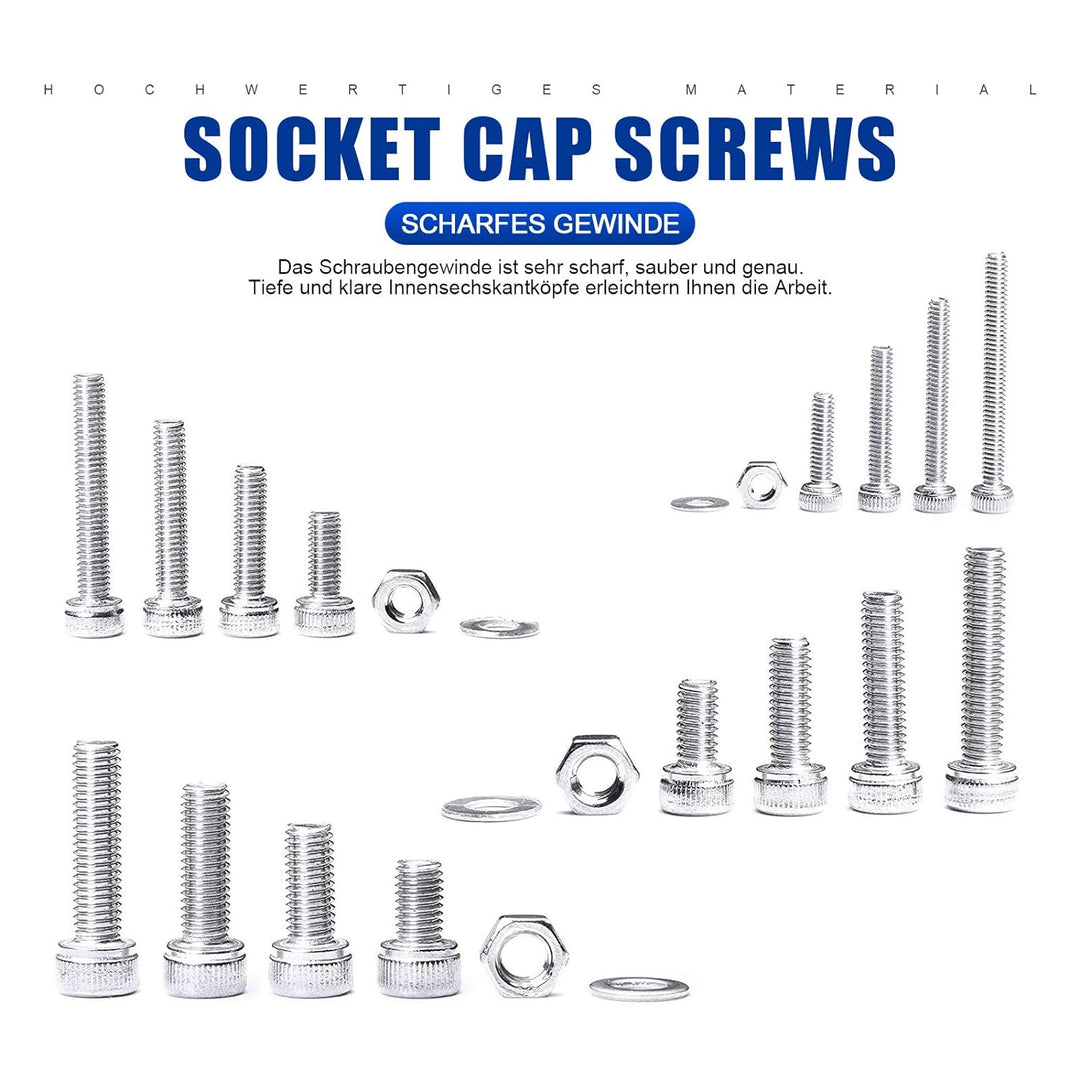 880Pcs M2 M3 M4 Edelstahl-Sechskopf-Knopf Schrauben Schrauben Muttern und Unterlegscheiben Sortiment
