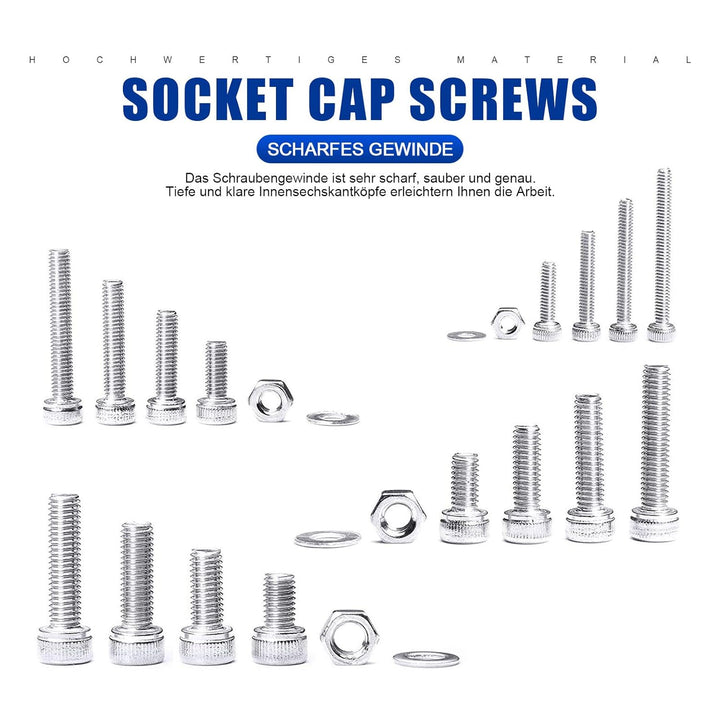880Pcs M2 M3 M4 Edelstahl-Sechskopf-Knopf Schrauben Schrauben Muttern und Unterlegscheiben Sortiment