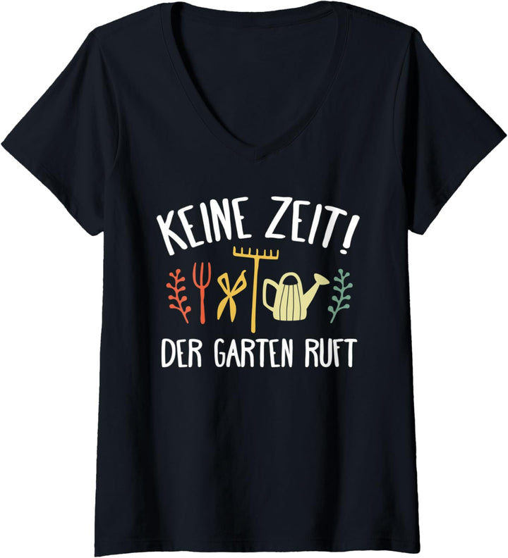 Damen Gärtner Geschenk Keine Zeit Der Garten Ruft Vintage T-Shirt mit V-Ausschnitt