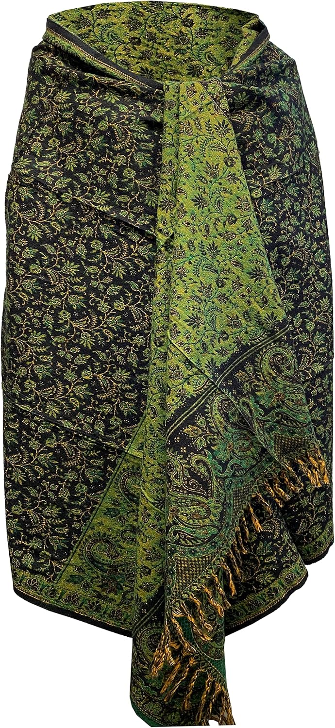 Winterschal aus weicher warmer Wolle, Vintage-Blätterdruck, handgefertigt, luxuriös, Übergrösse, wen