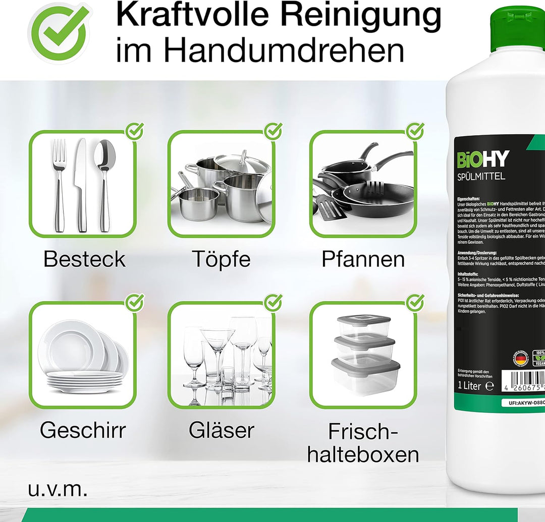 BiOHY Spülmittel (10 Liter Kanister) | Bio Geschirrspülmittel ohne schädliche Chemikalien | Flüssige