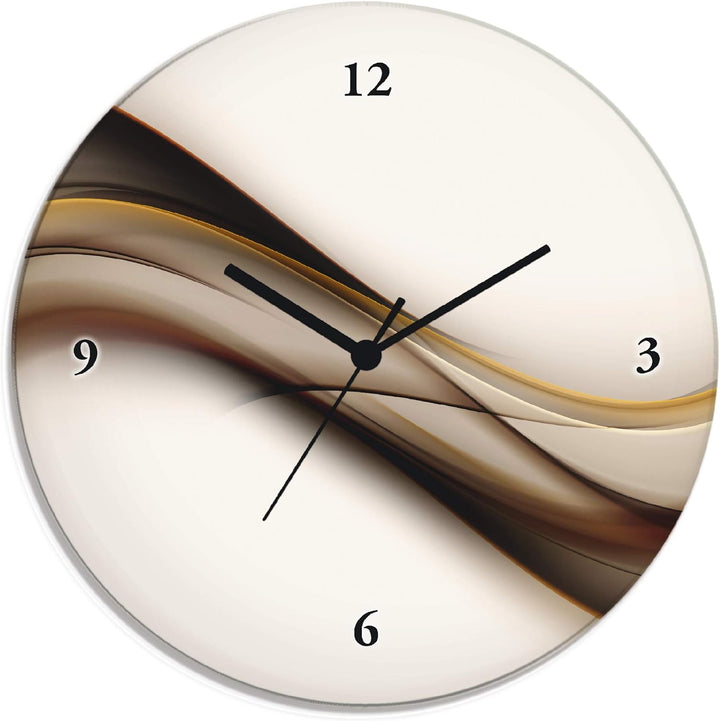 ARTLAND Wanduhr ohne Tickgeräusche Glas Quarzuhr Ø 30 cm Rund Lautlos braun abstrakt Abstrakt Braun