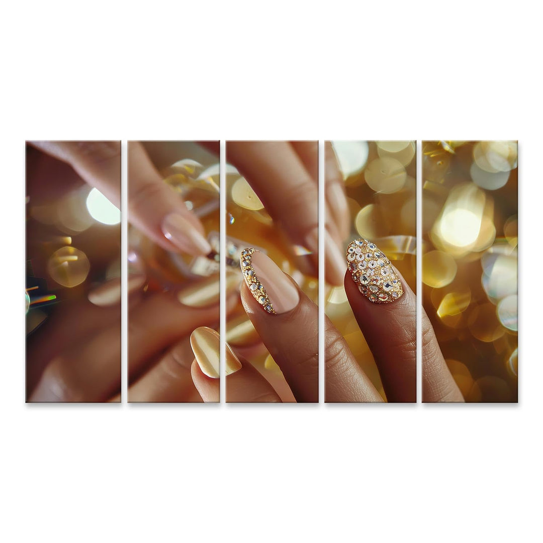 islandburner Bild auf Leinwand Goldene Nagelkunst im Urlaubsstil mit Heller Maniküre, funkelnden Ede