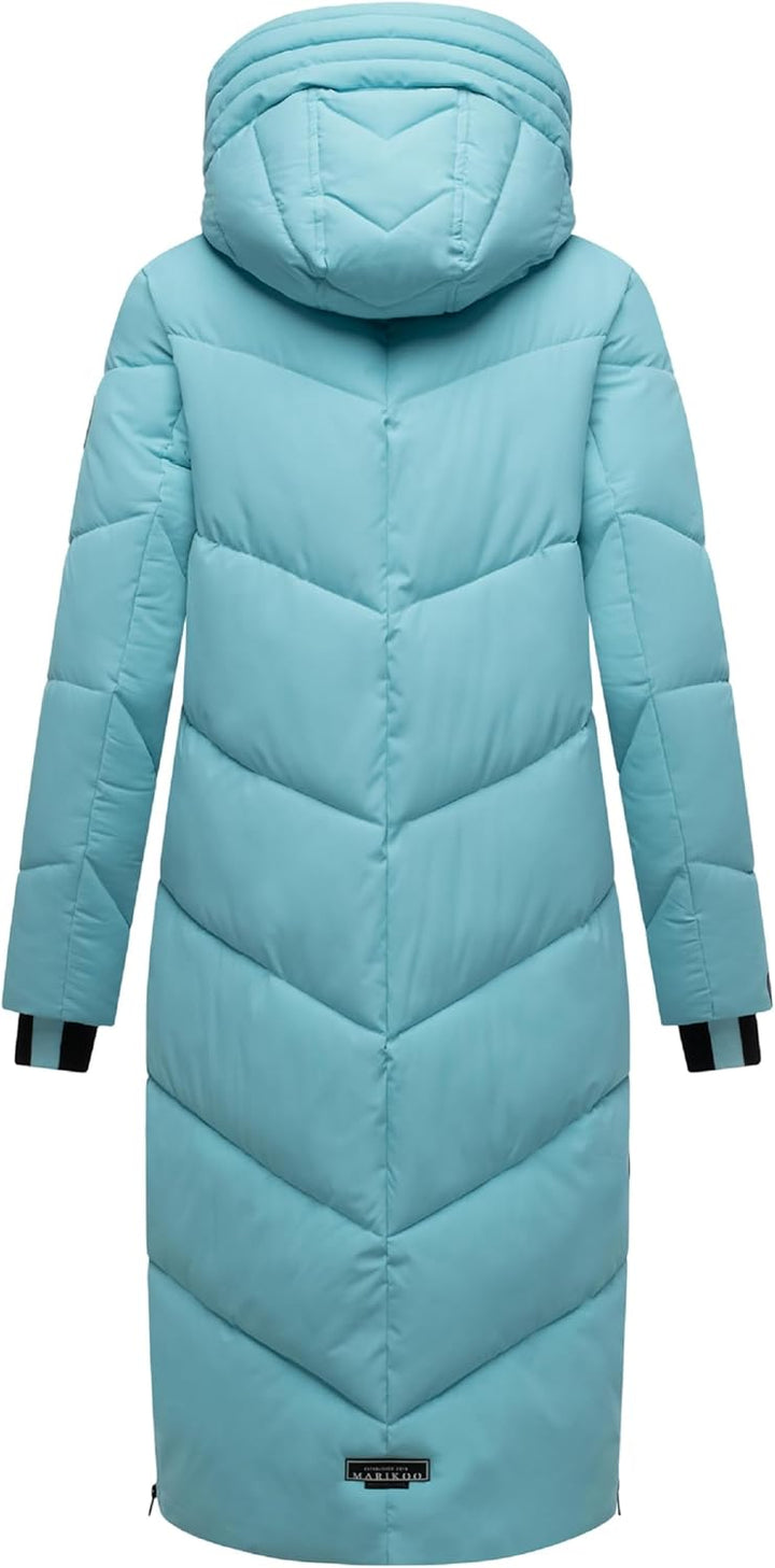 MARIKOO Damen Wintermantel warmer Steppmantel lang mit verstellbarer Kapuze und hohem Kragen Nadaree