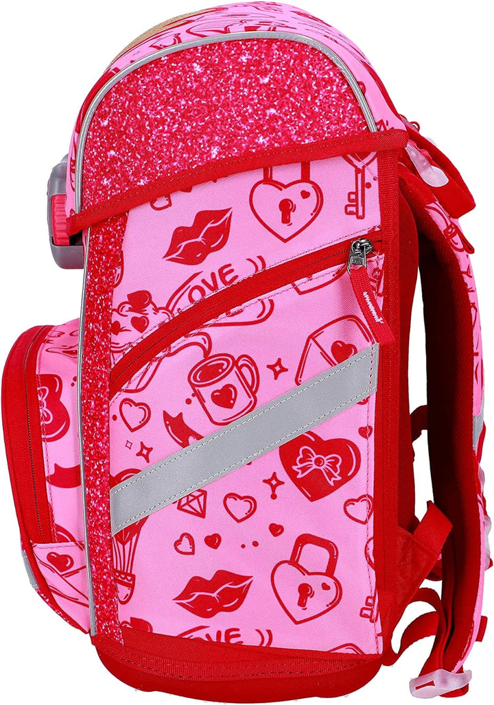 SCOOLSTAR Herz Schulranzen Set 4 tlg.Mädchen 1 Klasse Tornister Schulrucksack Schultasche für Grunds