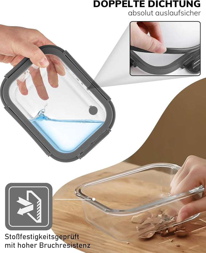 5er-Pack Borosilikatglasbehälter mit gehärtetemDeckel, 1040 ml/ 4,4 Tassen, luftdichtes Mahlzeiten-V