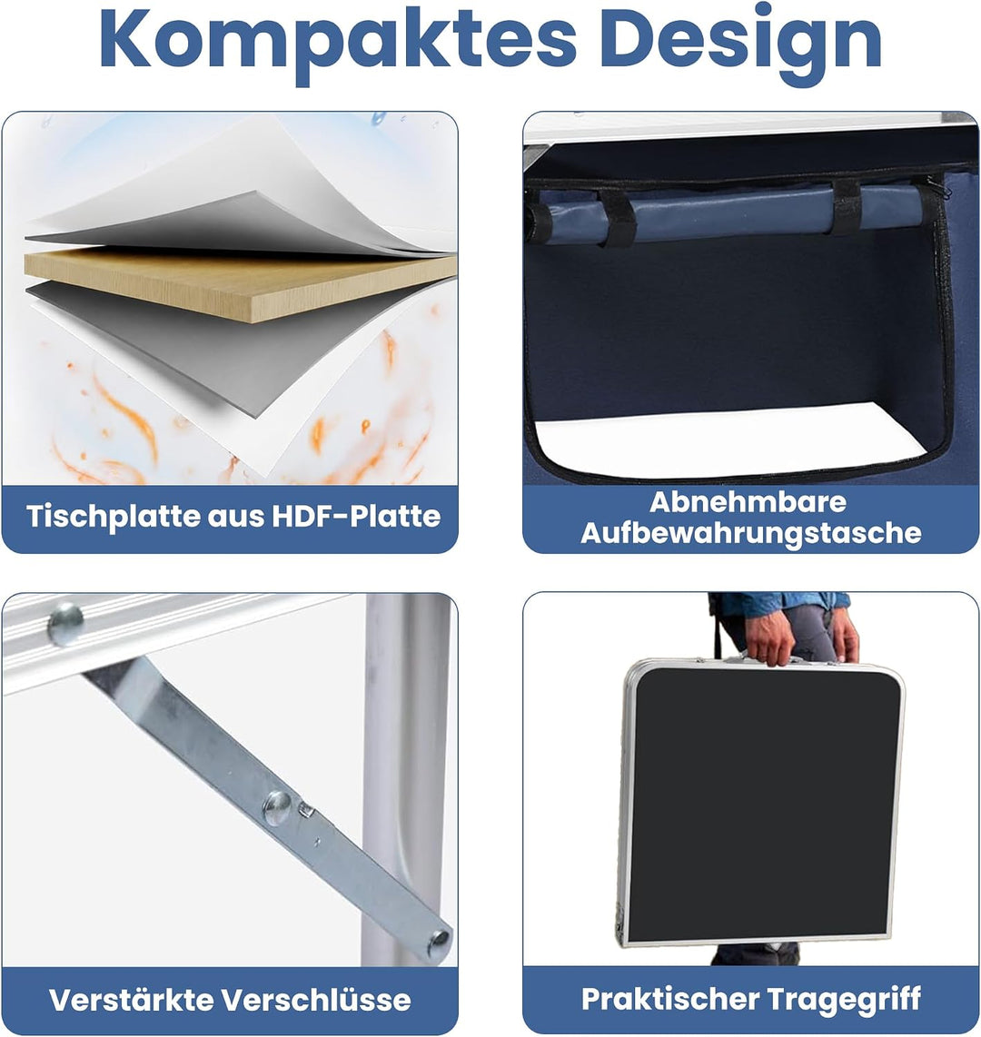 Campingküche faltbar, Leicht Campingschrank mit Aluminiumgestell, Campingtisch Klappbar mit Staufach
