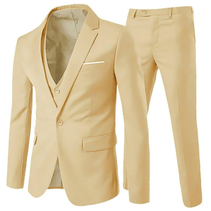 Anzug Herren Slim Fit 3 Teilig Anzüge Herrenanzug Sakko für Hochzeit Business S Beige, S Beige