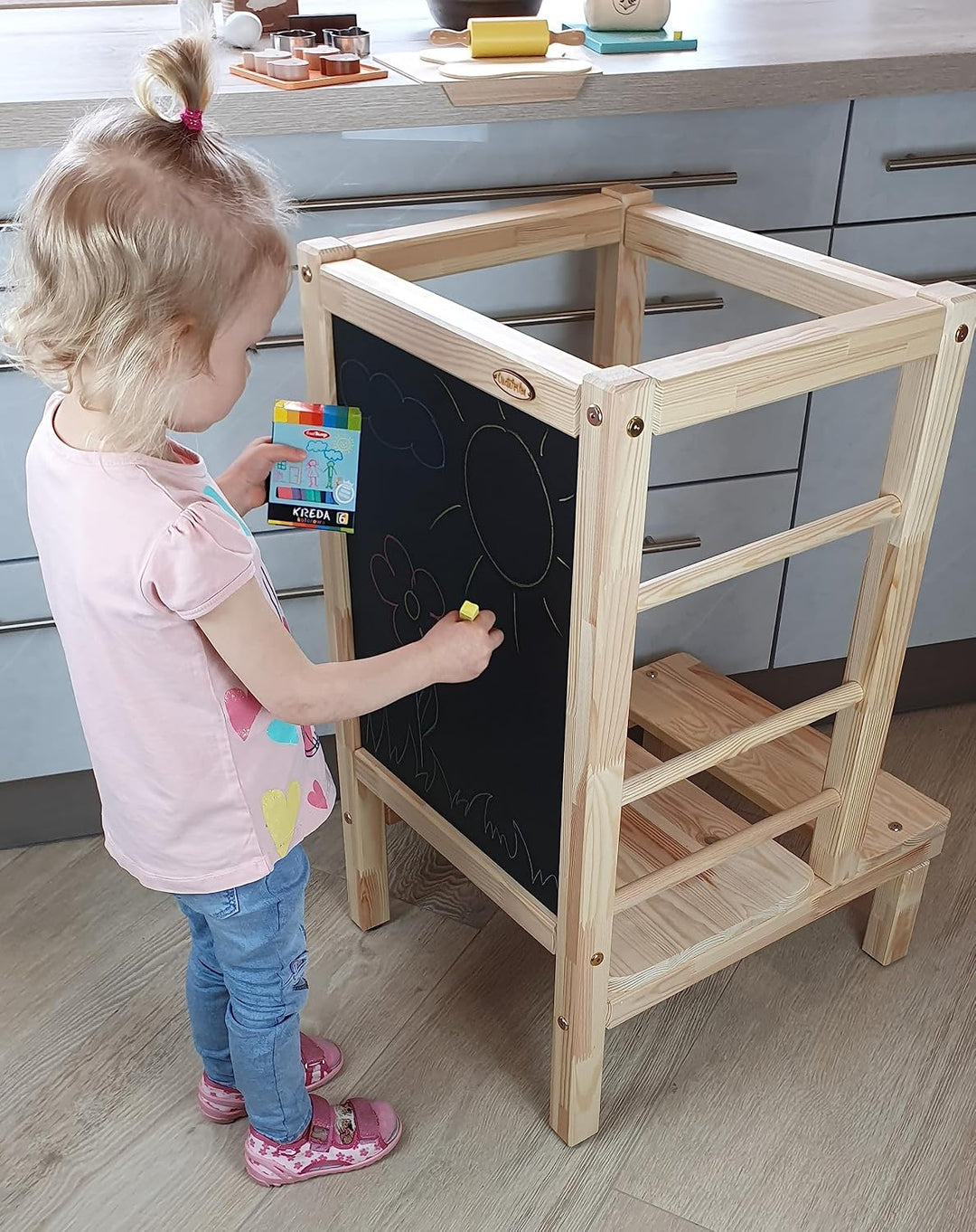 Lernturm Holz, Küchenhelfer für Kinder, Tritthocker Kinder, Trittschemel, Learning Tower, Höhenverst