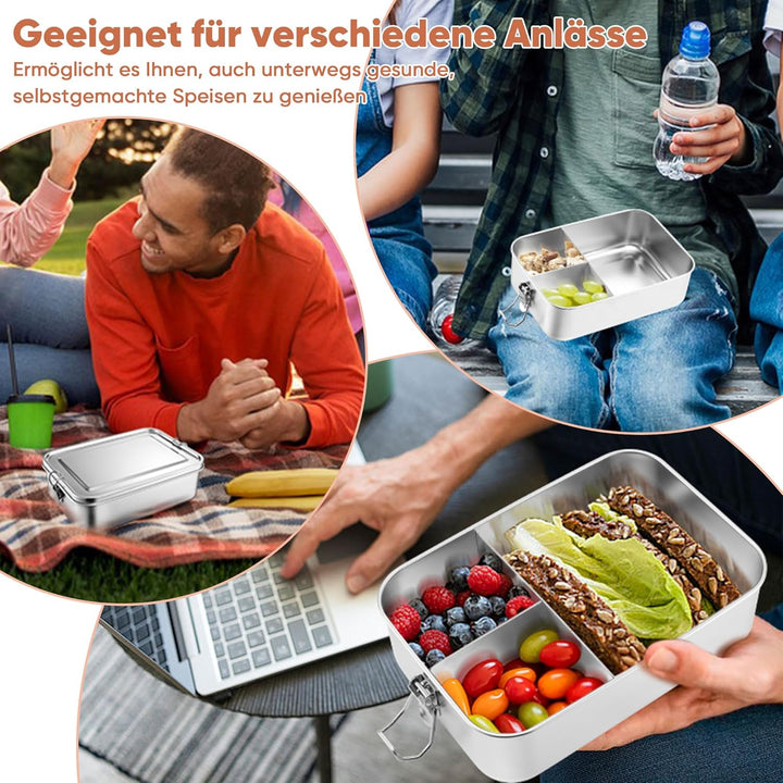 Joyfair Brotdose, Edelstahl Bento Box mit 3 Fächern, Vesperdose Lunch Box Auslaufsicher für Erwachse