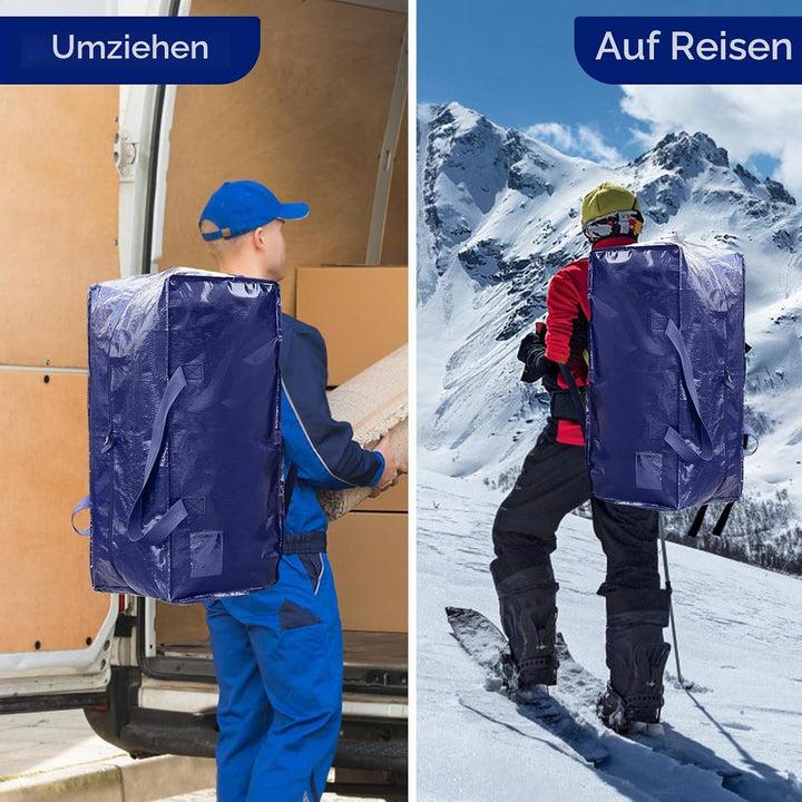 Dokeno 6 Stück 92L Aufbewahrungstasche, Grosse Umzugstaschen mit Rucksackgurten, Wasserdicht Aufbewa