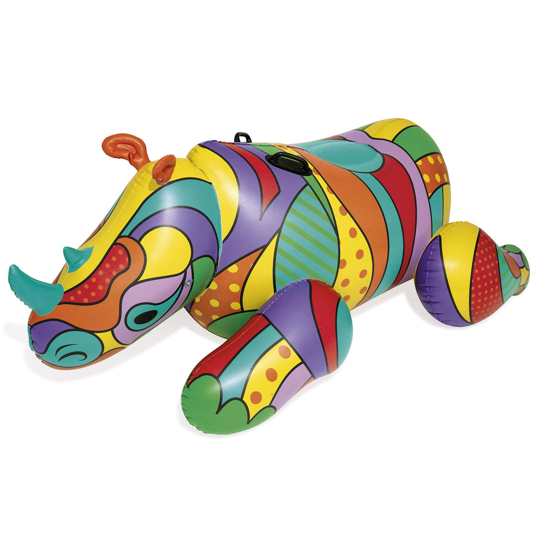 Bestway Inflatable Ride-On Toy with Pop-Art Design Rhino Pool Float, Rhino Pool Float
