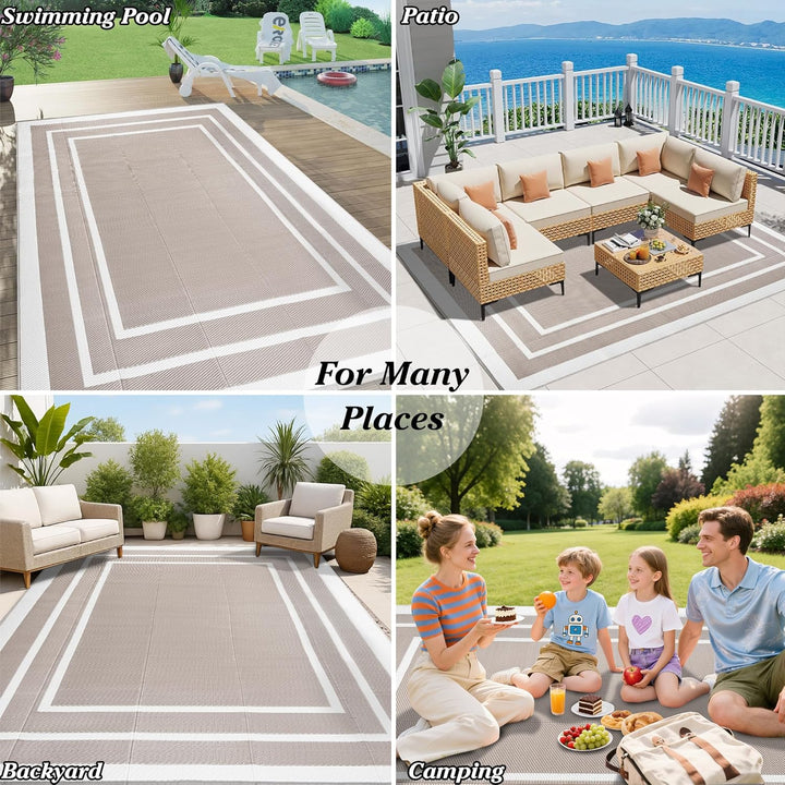 Outdoor Teppich Wetterfest Weiche 180x270cm Beige Kunststoff Picknickdecken Wasserfest Reversible Ca