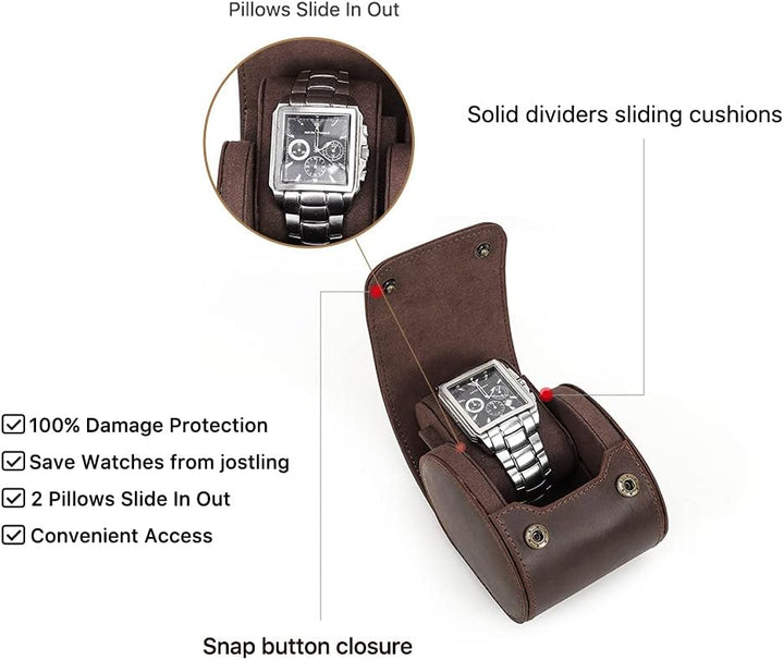 Hiram Echtes Leder 1 Uhr Reiseetui Rolle Handgefertigte uhrenetui reise Uhrenbox uhrenrolle echtlede