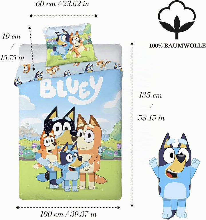Bluey &amp; Bingo Junior Bettwäsche-Set | Bettbezug 100x135 cm mit Kissenbezug 40x60 cm | Offizielles Bl